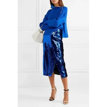 

Sparkly Sequins Long Skirts With Slit Tea Length Formal High Quality Women Evening Long Skirts