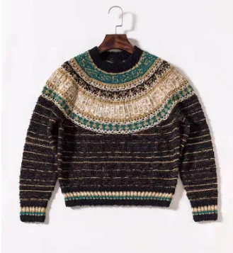 women's autumn Taiwan Knitting 2-piece gold thread long sleeve sweater totem Egyptian miniskirt