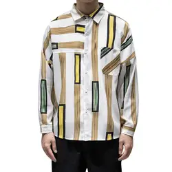 Мужская весенне-летняя рубашка с длинными рукавами мешковатые хлопковые повседневные свободные рубашки льняные полосатые рубашки с