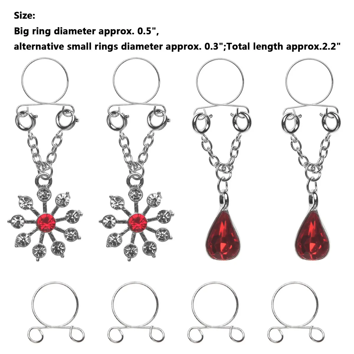 2 Pairs Fake Nipple Rings Dangle Non-Piercings Clip on Stainless Steel Nipple Clamps Body Piercing Jewelry Nipplerings Women