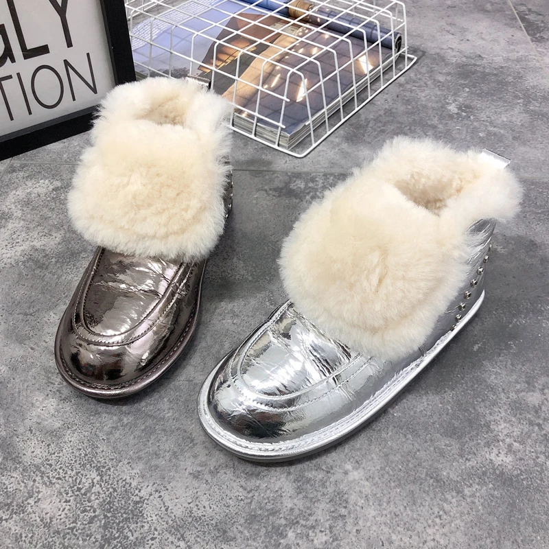 [DEAT] Round Toe Casual Lamswool Fur Spliced Pu Leather Velvet Women Short Boots New Autumn Winter Fashion Tide 19I-a180
