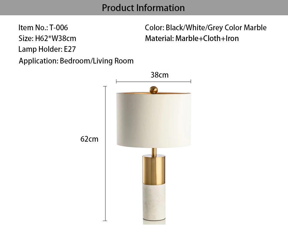 Современный Настольный светильник, роскошная мраморная прикроватная тумбочка для спальни, Настольный светильник, тканевый абажур, настольная лампа с мраморной подставкой