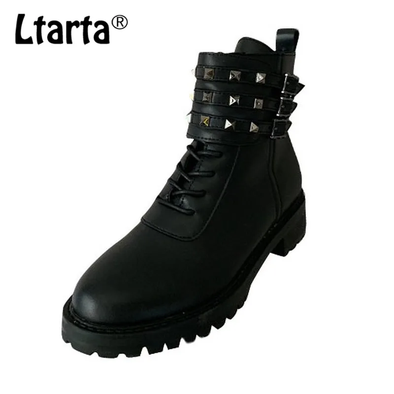 

LTARTA 2020 Martin Boot 4cm Heels Spring Rivet Sexy Comfortable Boot Casual Shoes Button Zipper Shoes Winter Women Boots JXQ
