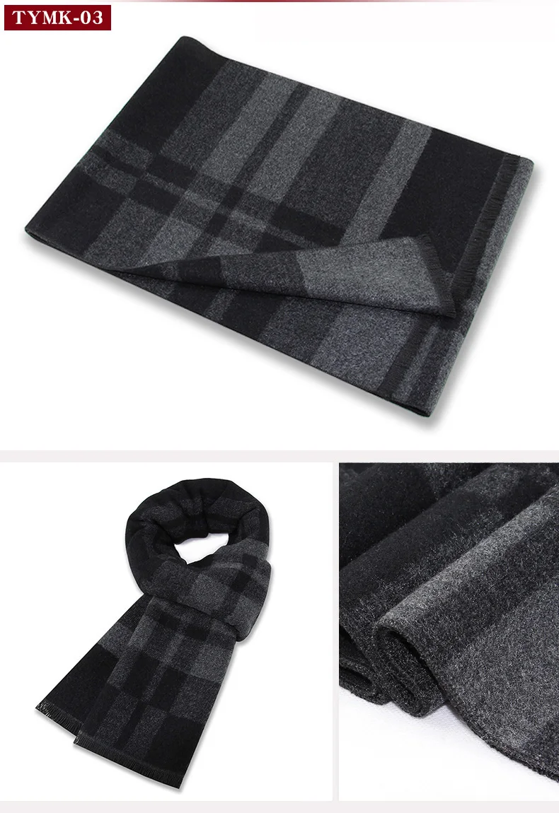 New Winter Fashion Striped Plaid Scarf High Quality Cashmere Casual Business Man Scarf Husband Father Gift Match Dark gray mens navy scarf