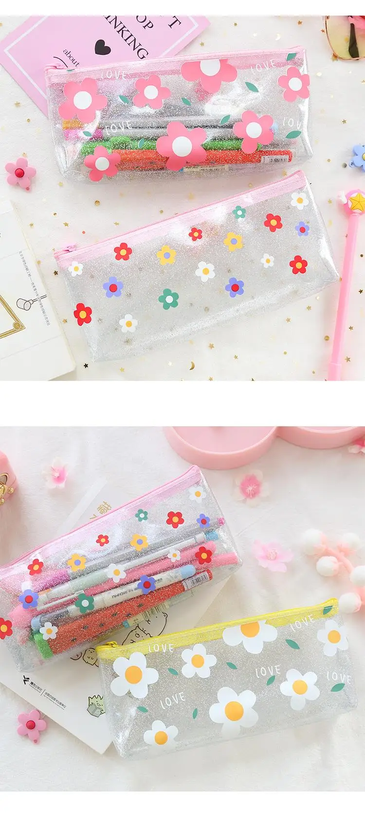 Cute Fruit Transparent Pencil Cases for girls Kawaii PVC Stationery pouch pen Bag School Office Supplies Escolar