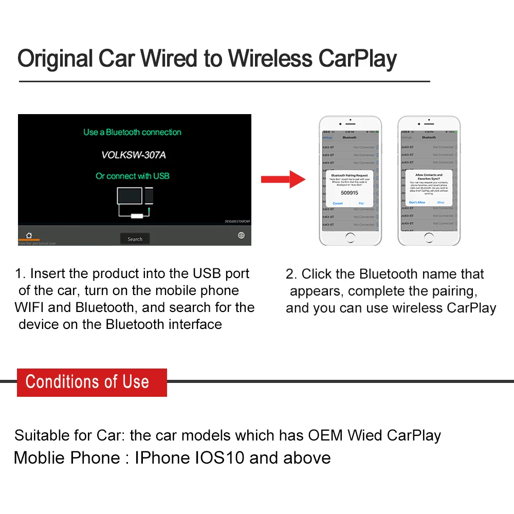 Carlinkit Carplay беспроводной адаптер для Benz Audi Porsche Volkswagen оригинальный автомобильный
