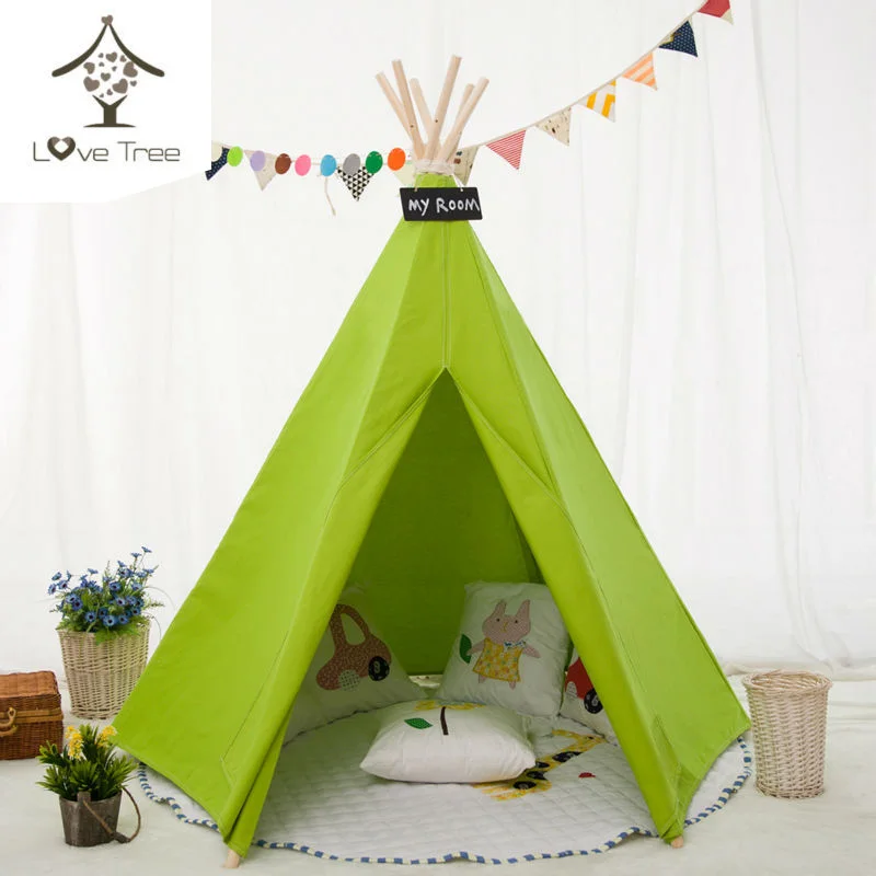Green Tent Любовь Дерево Дети индийский Прорезыватель-шестиугольник зеленый цвет без окна стиль-ребенок играть палатка Teepee комната сна игрушка палатка - Цвет: Green Tent