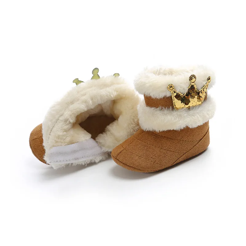 TOPATY Newborn Infant Baby Girl Winter Warm Crown Fur Mid-Calf Length Slip-On Furry Boots 0-18M New Zapatos De Bebe Snow Booties