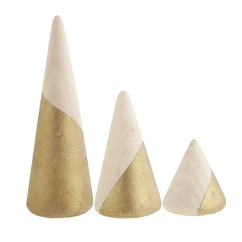 

3pcs Wood Retro Style Ring Bracelet Display Rack Showcase 3 Sizes Cone Shape