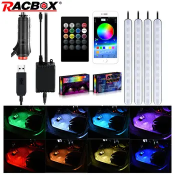 

4 pcs/set Auto RGB Pathway Floor LED Light Strip Remote Control Cigarette Lighter APP footwell floor decorative atmosphere lamp