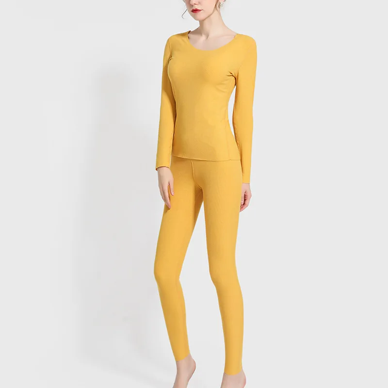 Новинка зимы, бесшовные комплекты теплового нижнего белья для Сэма, свободного кроя, женские футболки+ штаны, пижамные комплекты из 2 предметов, длинные кальсоны, теплые костюмы - Цвет: Цвет: желтый