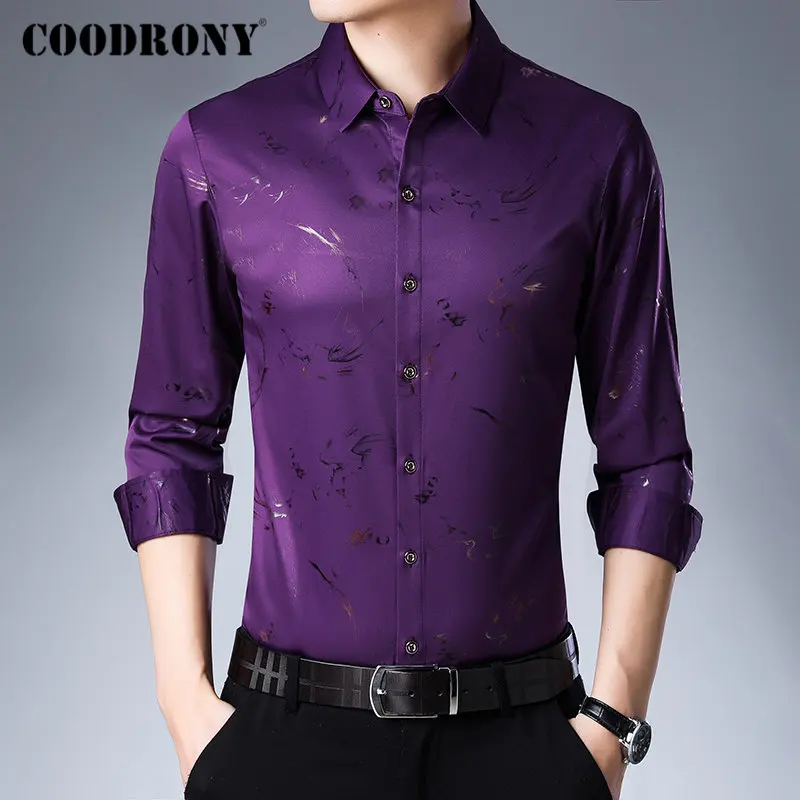 Purple Бренд COODRONY, мужские рубашки с длинным рукавом, хлопковая Мужская рубашка, осенние мужские повседневные рубашки, уличная мода, дизайн, Camisa Masculina 96069 - Color: Purple