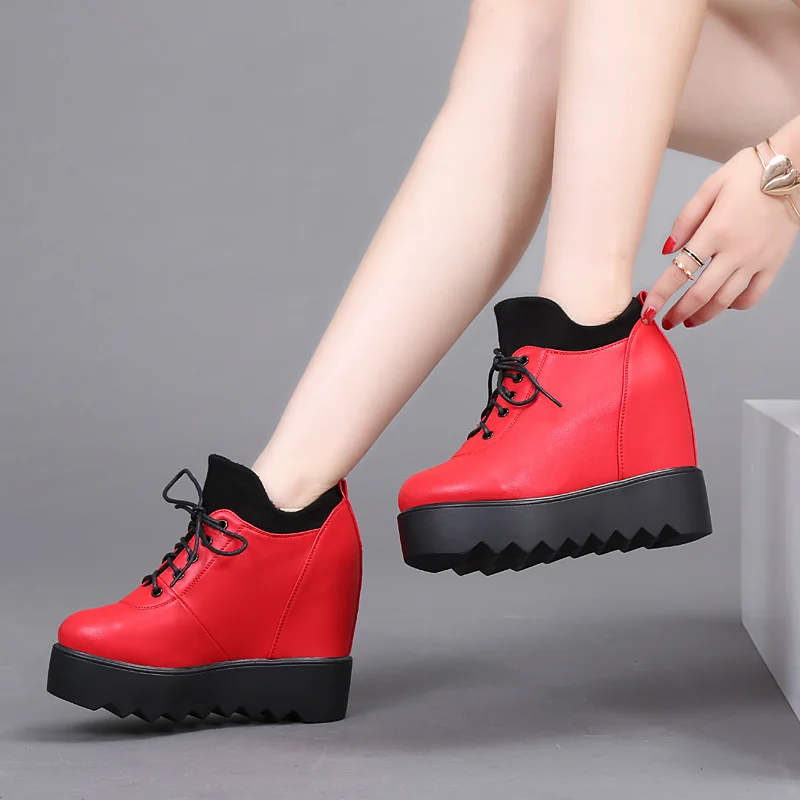 

CX-1 Elevator Single Boots Women's 2019 Autumn Thick Bottomed round-Toe Lace-up Platform Heel High-Heel Versatile plus Velvet Sh