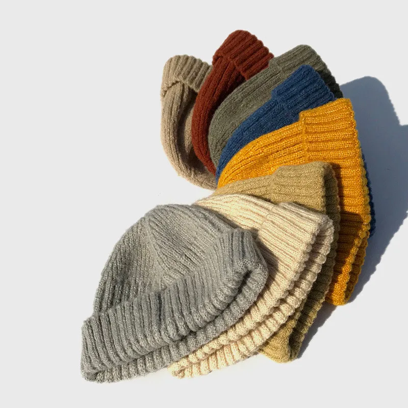 Зимняя вязаная шапка Docker Beanie шапки для мужчин и женщин безрукавка с манжетами короткая Кепка дыни хип хоп теплая шапочка Матросская Байкерская шляпа