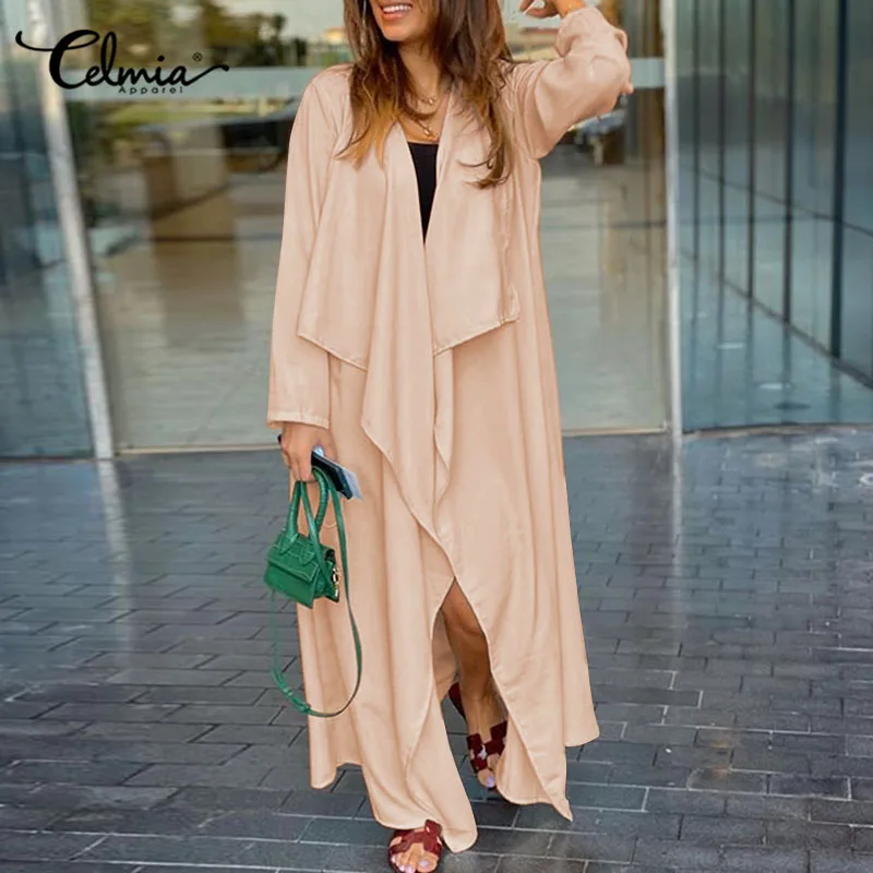 Celmia Fashion Women's Long Trench Asymmetrical Cardigan Casual Solid Long Coat Ladies Kimono Long Sleeve Outwear Plus Size 5XL