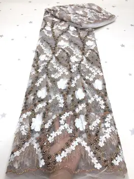 

white African Lace Fabric 2020 High Quality Lace Mesh French Laces Fabrics 3D Flower Tulle French Net Lace for Wedding Dress