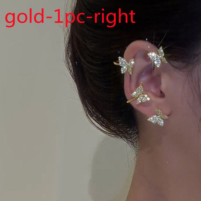 Sparkling Zircon Butterfly Leaf Gold Plated Metal Ear Cuff Women Fashion Non Piercing Clip Earrings Girl Party Jewelry