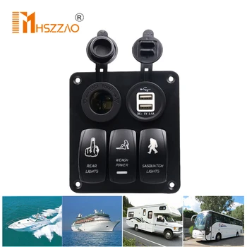 

12-24V Car Universal Conversion Panel 3-Position Switch With Dual USB Car Charger Cigarette Lighter For Ship Yacht RV Bus Etc