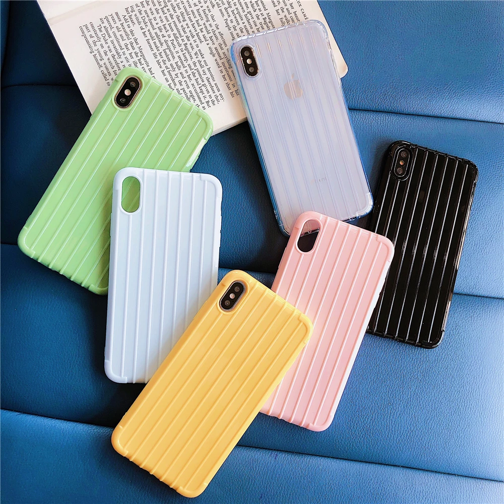 

Candy Color Suitcase Cases for IPhone 10 6 6s 7 8 Plus X XR XS MAX Soft Silicon Back Cover Colorful Luggage Pattern Shell Fundas