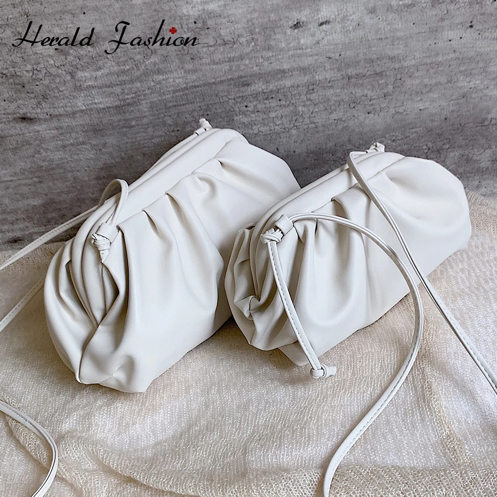 

Herald Fashion Lady Clutch Evening Party Purse Bag Women Big Ruched Pillow Bag Leather Pouch Handbag Bag White Black Green 2019