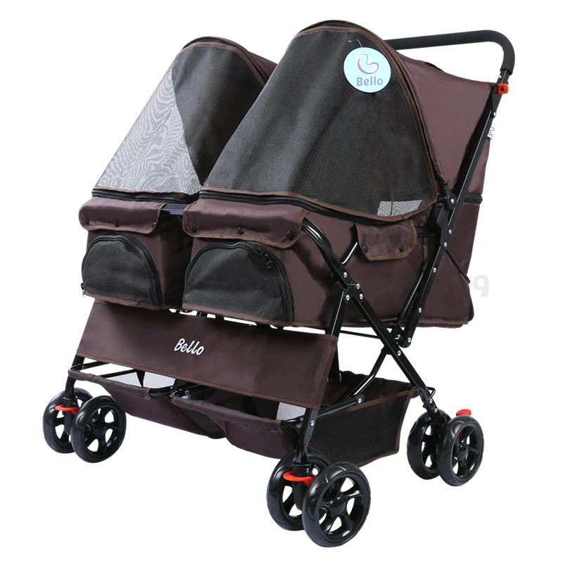 Складная двусторонняя двойная коляска для домашних животных, большая коляска для собак, четыре колеса для путешествий