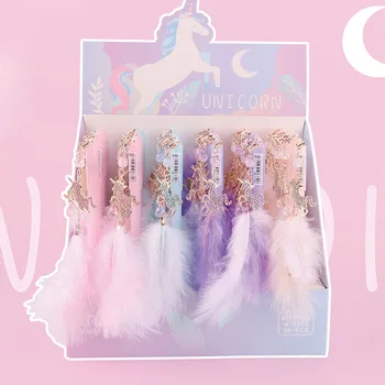 

36 pcs/lot Creative Unicorn Feather Pendant Gel Pen Cute 0.5mm black Ink Signature Pens Promotional Gift Office School Supplies