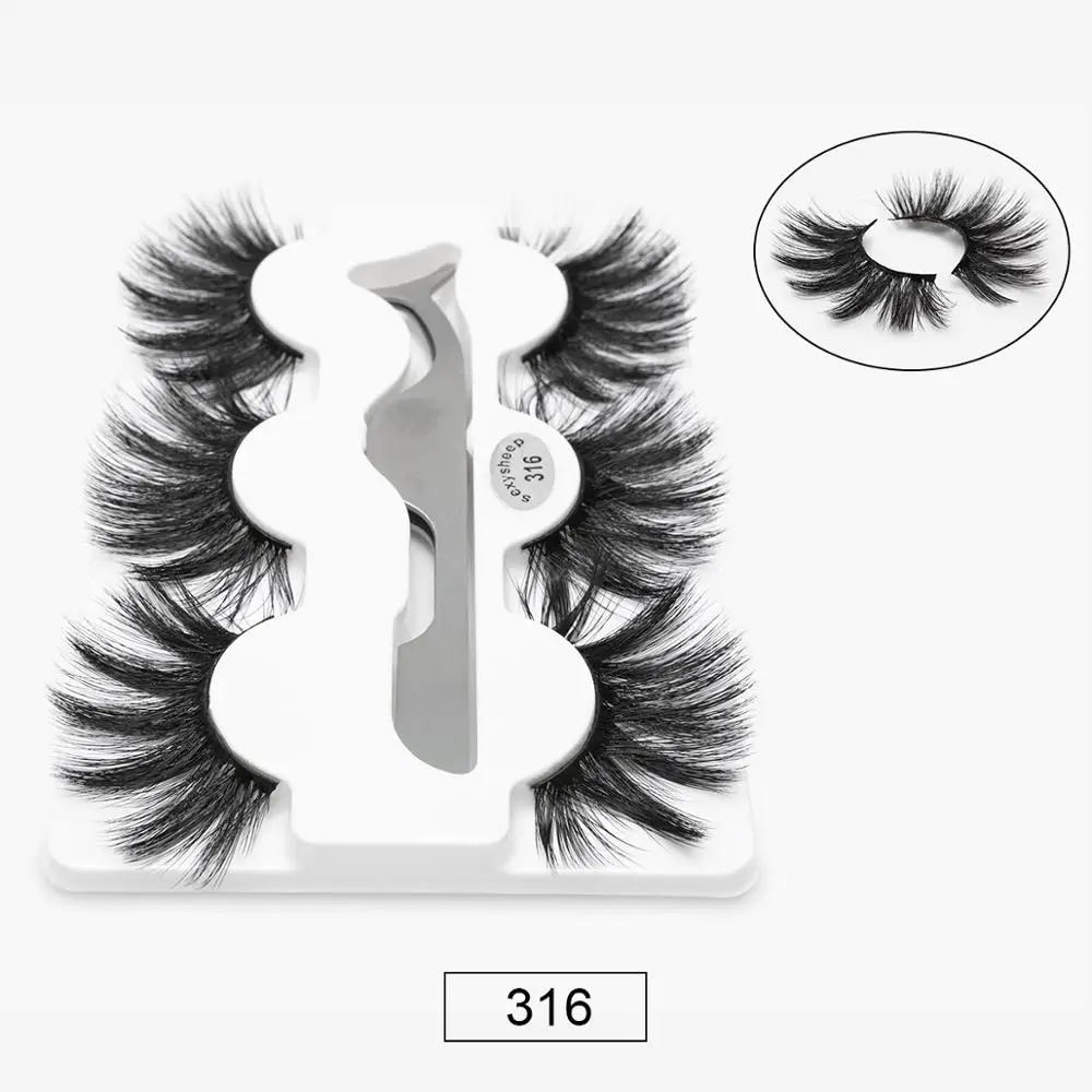 316 SEXYSHEEP, 3 пары, 25 мм, 8D, норковые ресницы, натуральные, длинные, для завивки накладных ресниц, объем, накладные ресницы, макияж, удлинение, ресницы «maquiagem» - Цвет: 316