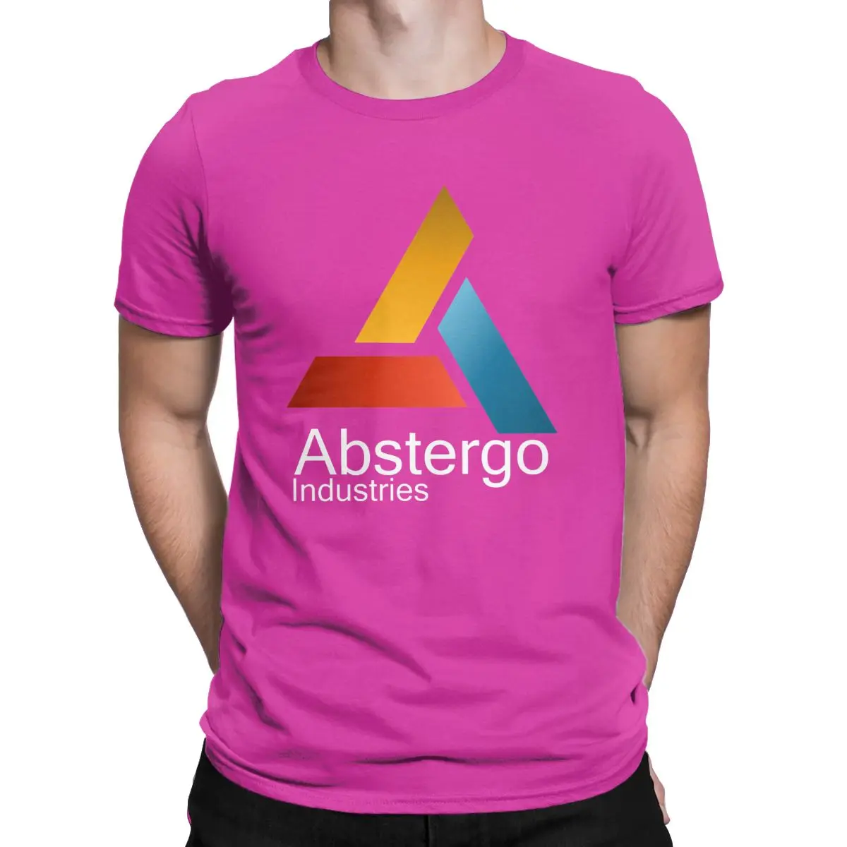 Мужская футболка Abstergo Industries, новинка, хлопковые футболки с коротким рукавом, Готическая игра Assassins Creed, футболка с круглым вырезом, одежда с принтом - Цвет: Фуксия
