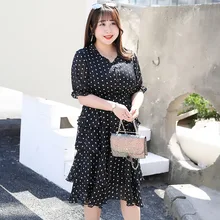 [Xuan chen] летнее Новое Стильное женское платье большого размера, мм платье в горошек, многослойное платье с v-образным вырезом, юбка A188