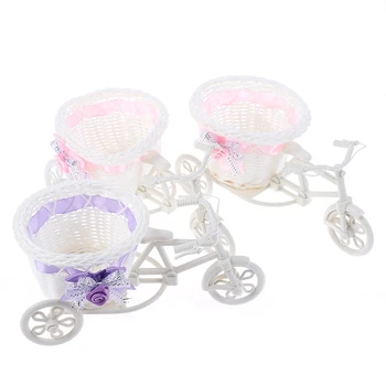 

Moderne Bloem Plastic Wit Driewieler Fiets Ontwerp Bloem Mand Container Voor Bloem Plant Thuis Weddding Decoraties Vaas