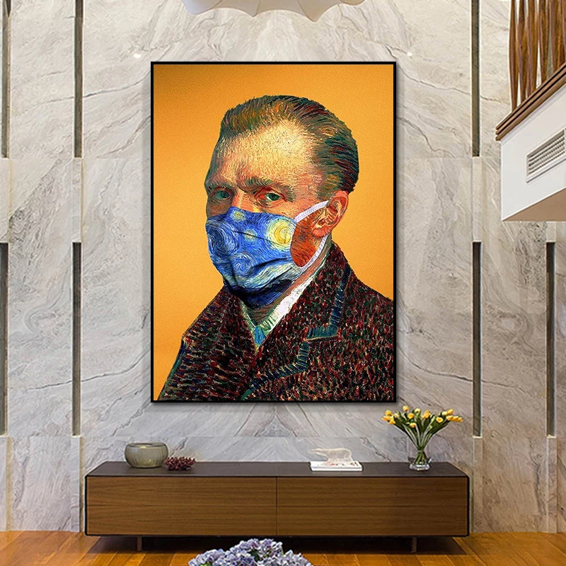 

Van Gogh Wears A Blue Starry Sky Mask Canvas Painting Posters and Print Cuadros Wall Art Picture for Living Room Home Decoration