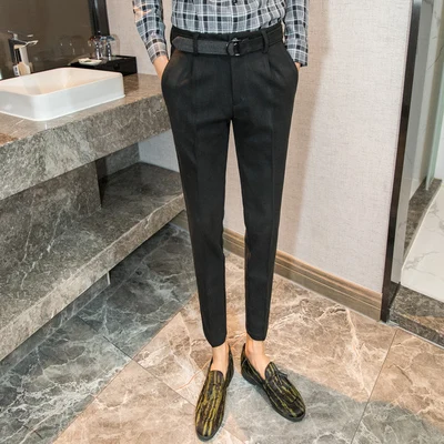 Black Pants Мужские нарядные брюки, деловые брюки для мужчин, облегающие Вечерние брюки с поясом, мужские брюки - Цвет: Black Pants