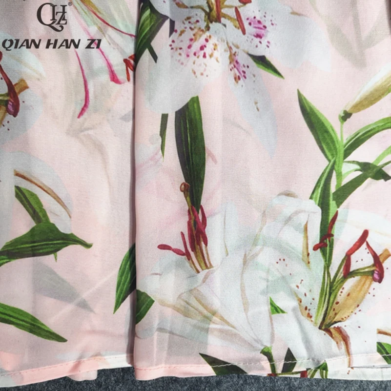 Qian Han Zi Брендовое дизайнерское модное Макси-платье для подиума женское Элегантное Длинное повседневное пляжное платье с бантом и принтом лилии розового цвета