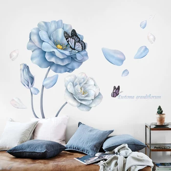 

126*86cm Large Blue Flower Wall Stickers for Living room Bedroom Sofa Background Butterfly Vinyl Wall Decal Eco-friendly Mural