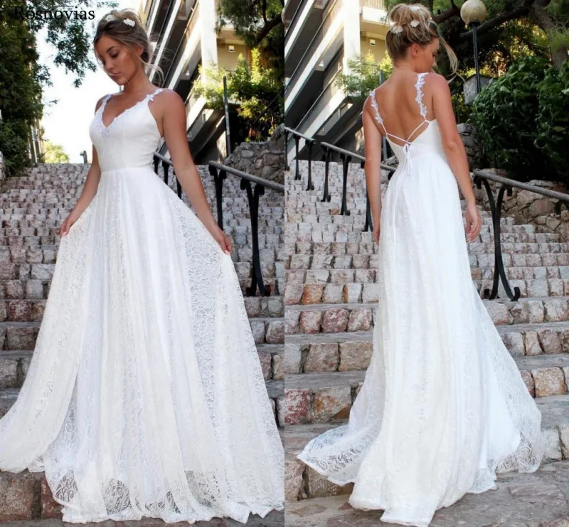 Boho пляжные свадебные платья с кружевом 2019 V образным вырезом с открытой спиной с коротким шлейфом скромные Vestido De Novia A Line Свадебные платья