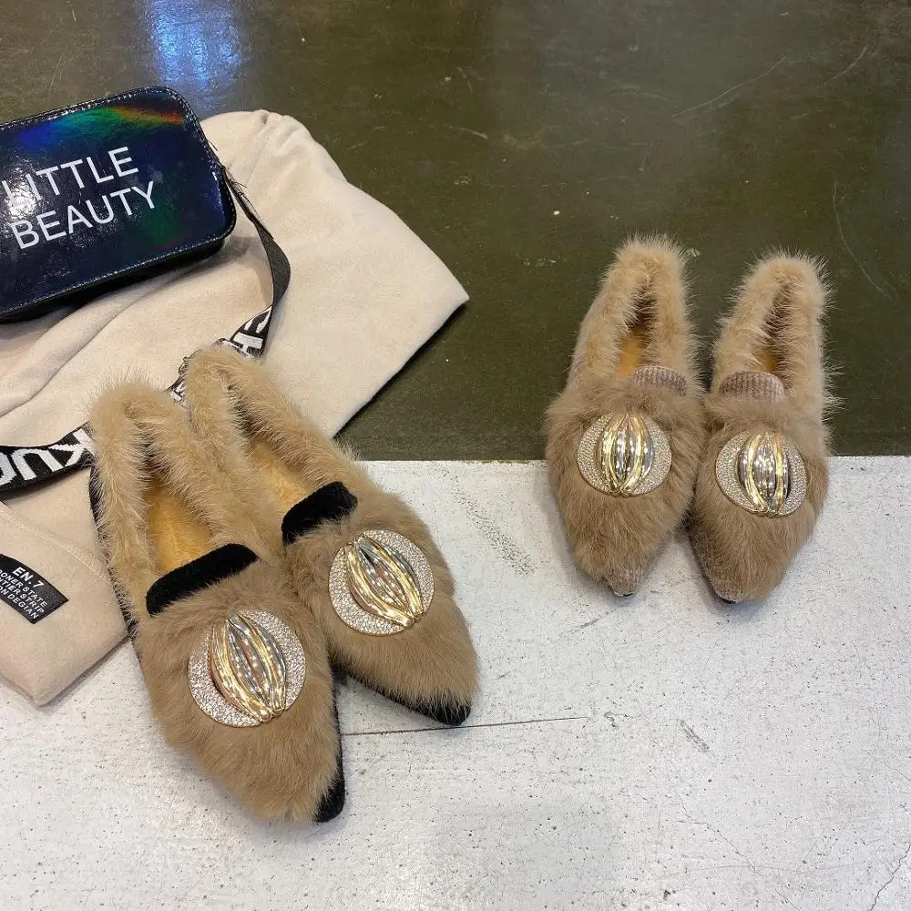 Популярная обувь женская кожаная на плоской подошве с мехом Zapatos De Mujer