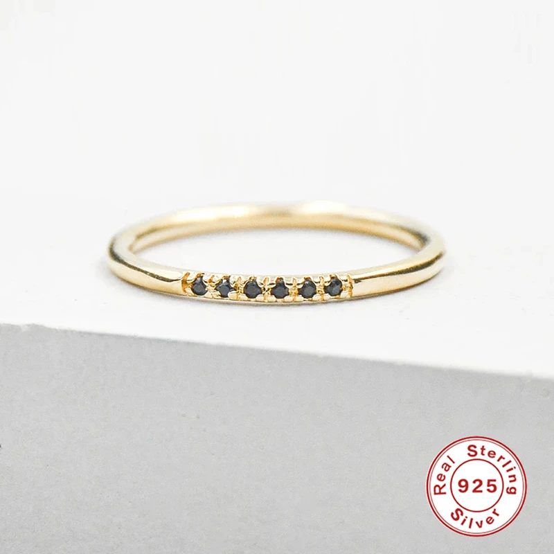 CANNER Dainty 925 Sterling Silver Rings For Women Gold Crystal Finger Rings Girl Black Zircon anillos Female Cubic Zirconia Ring silver ring silver rings