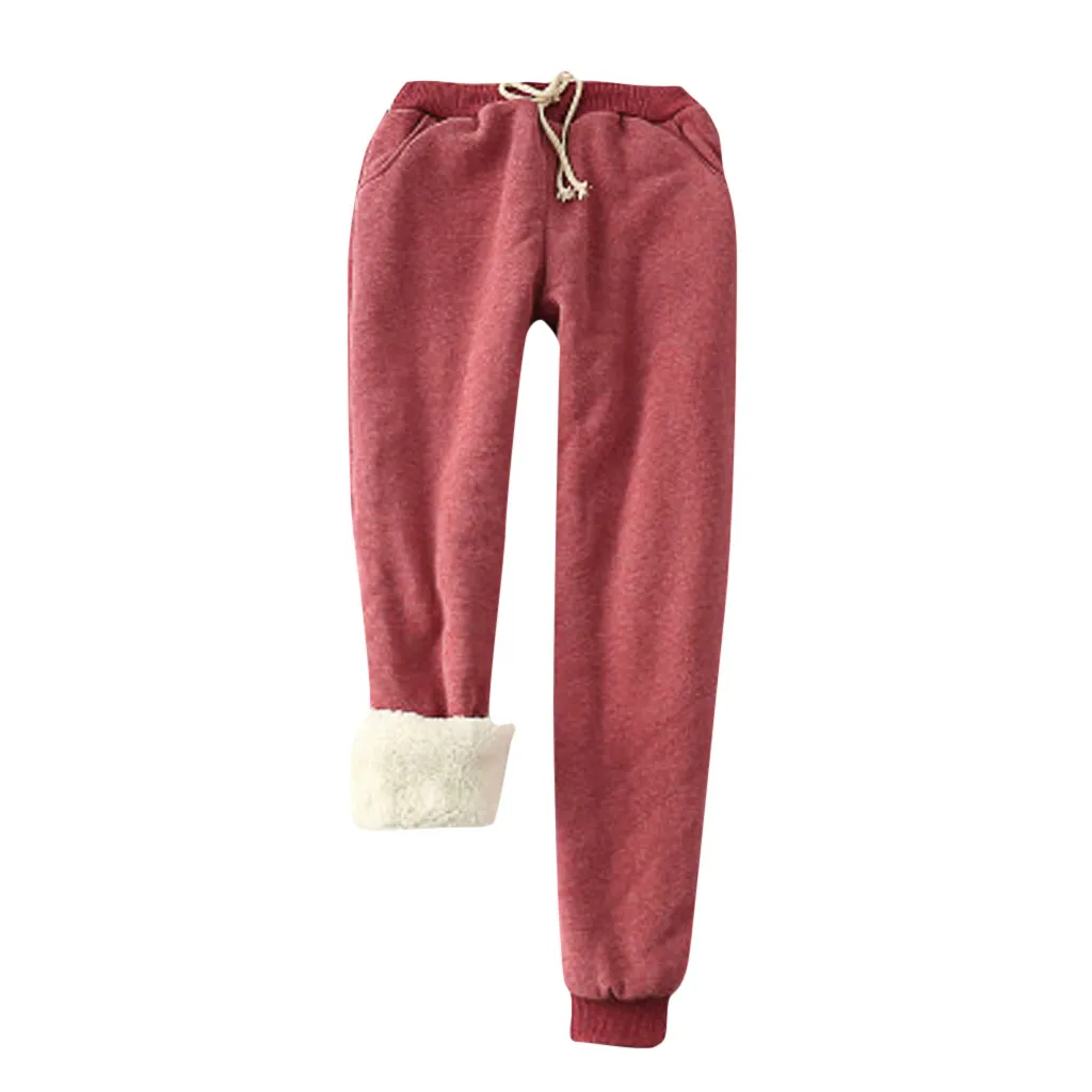 Women Winter Pants Thick Lambskin Cashmere Pants Warm Female Casual Loose Harlan Pants Drawstring Waist Long Trousers#T2G - Цвет: Wine