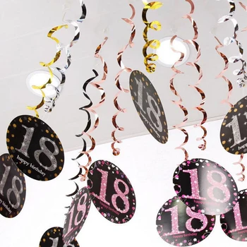 

6pcs/set PVC Spiral Happy Birthday Swirl 18 21 30 40 50 60 70 Years Old Hanging Birthday Party Decorations Colored Ribbon
