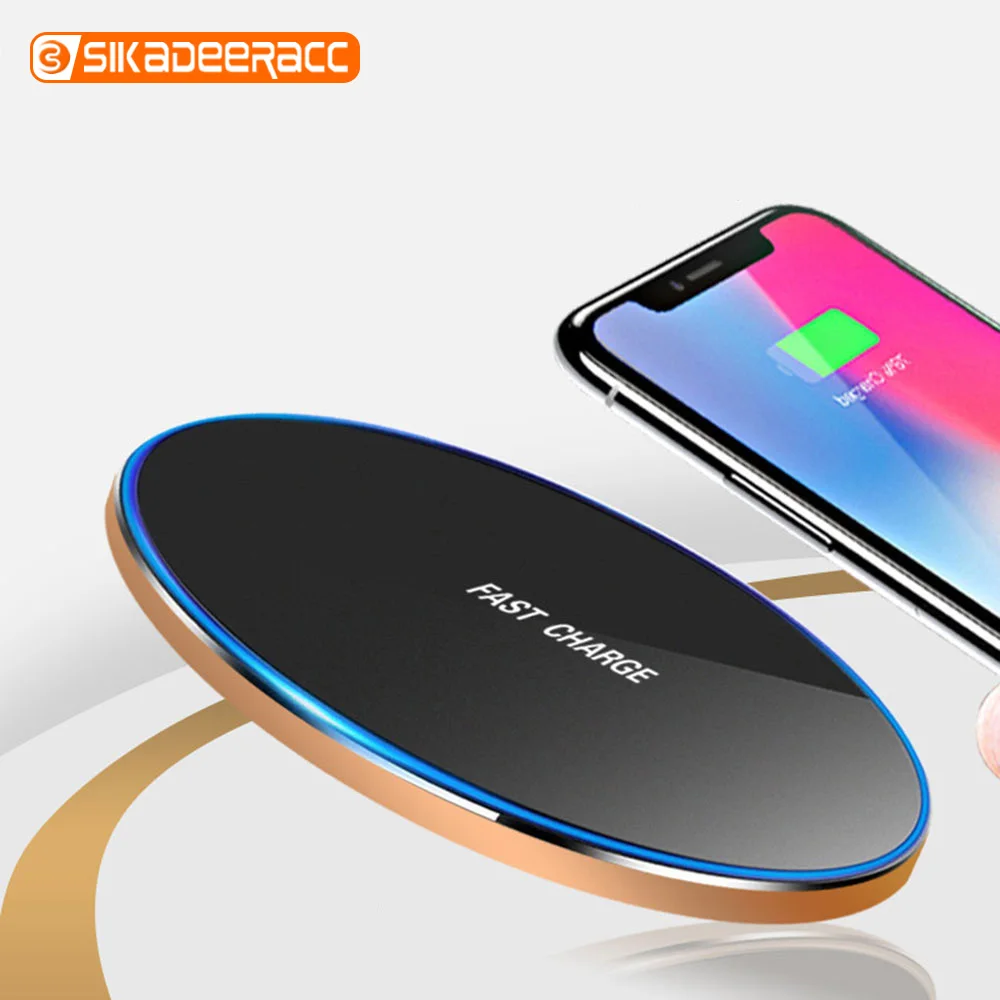 

Wireless Charger 10w Round Metal Smart Fast Charge Qi Mobile Phone For iPhone XS Max Desktop Ultra Thin LED Portable Lightweight