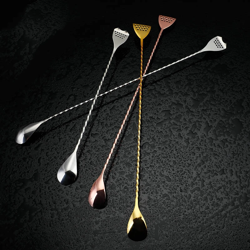 Japanese Style 304 Stainless Steel Cocktail Bar Spoon 40cm Professional Bartender Mixing Spoon Mixing Stick Filter
