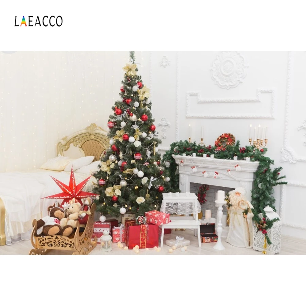 

Laeacco Christmas Tree Fireplace Gift Interior Portrait Photography Backgrounds Custom Photographic Backdrops For Photo Studio