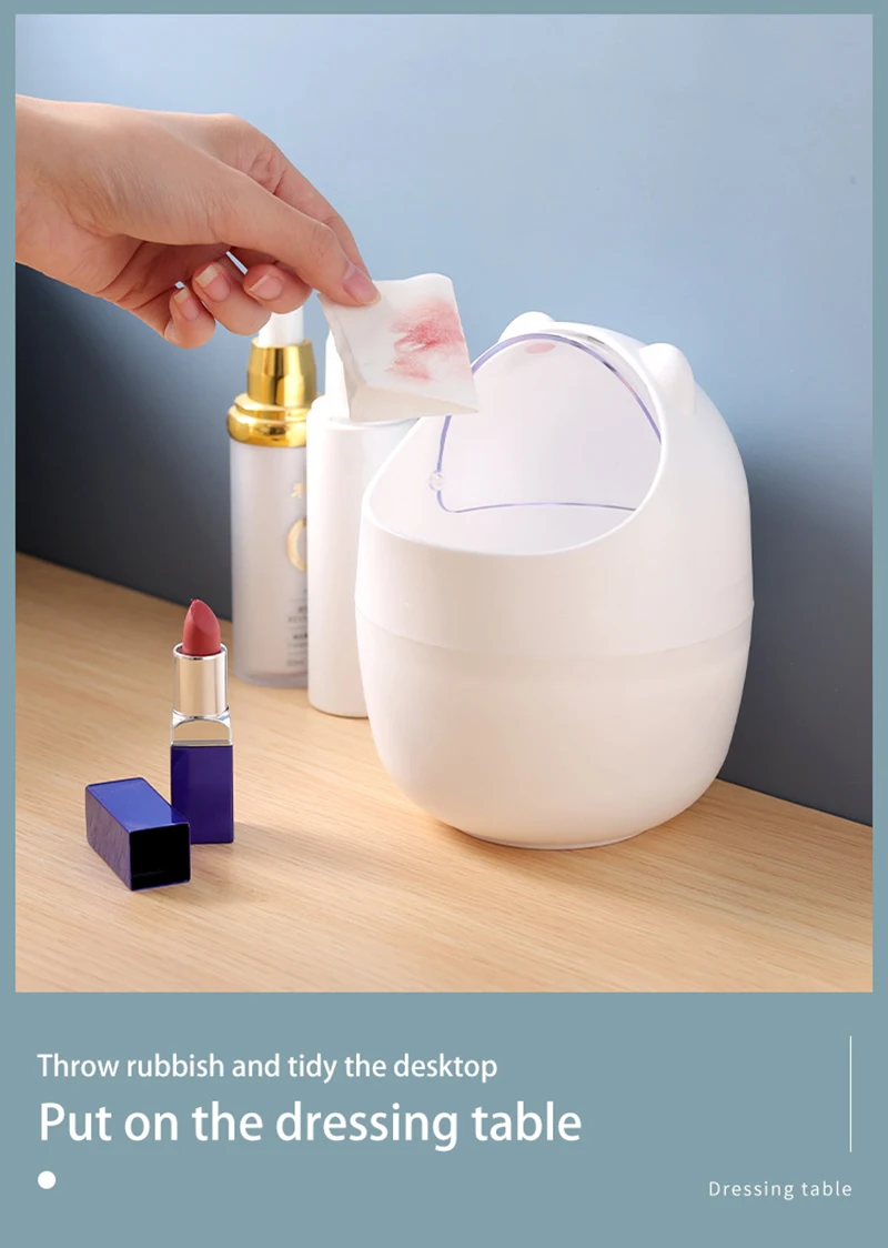 Rocking Lid Design Multifunctional Storage Bin Cute Desktop Cartoon Mini Trash Can Creative Decoration Home Daily Necessities