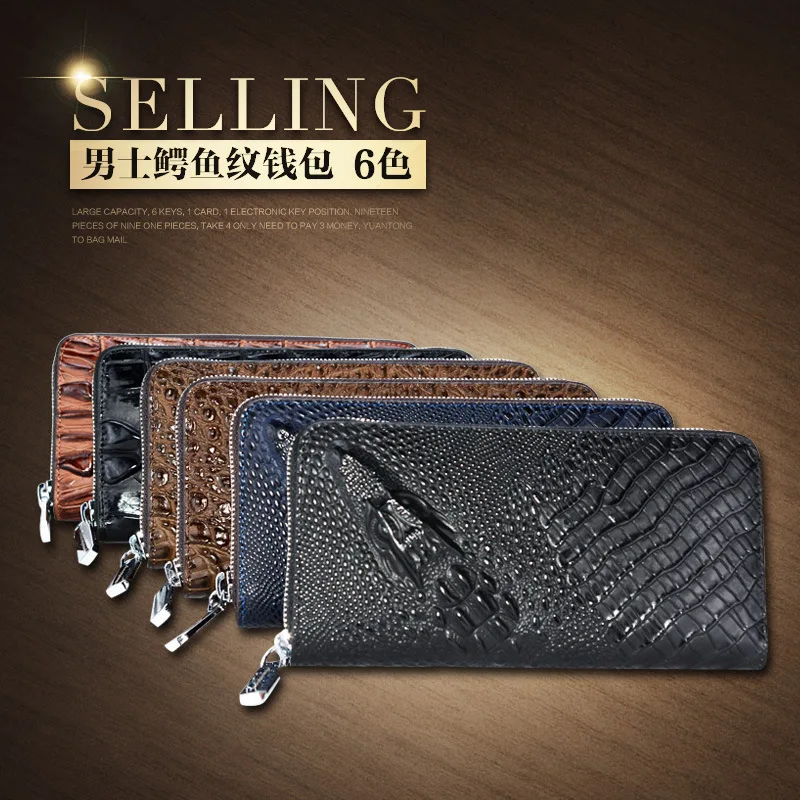 

2019 Fashion New Style Crocodile Pattern MEN'S Wallet Long Cow Leather Wallet Casual Wallet