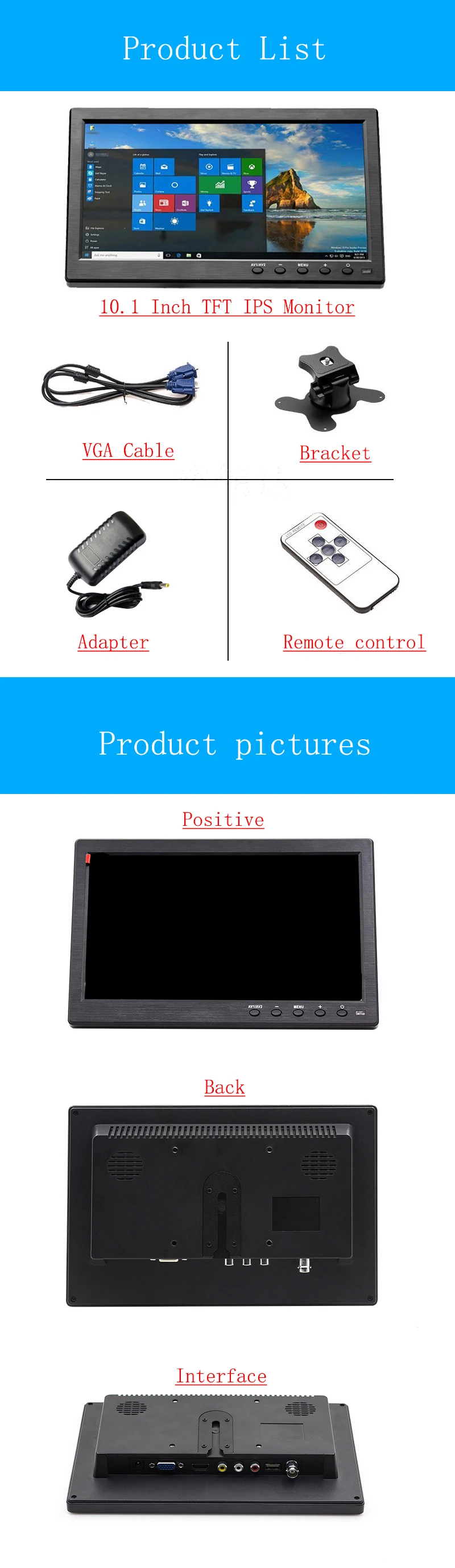 10,1 ''TFT lcd монитор заднего вида экран дисплея для автомобиля резервная камера Система помощи при парковке