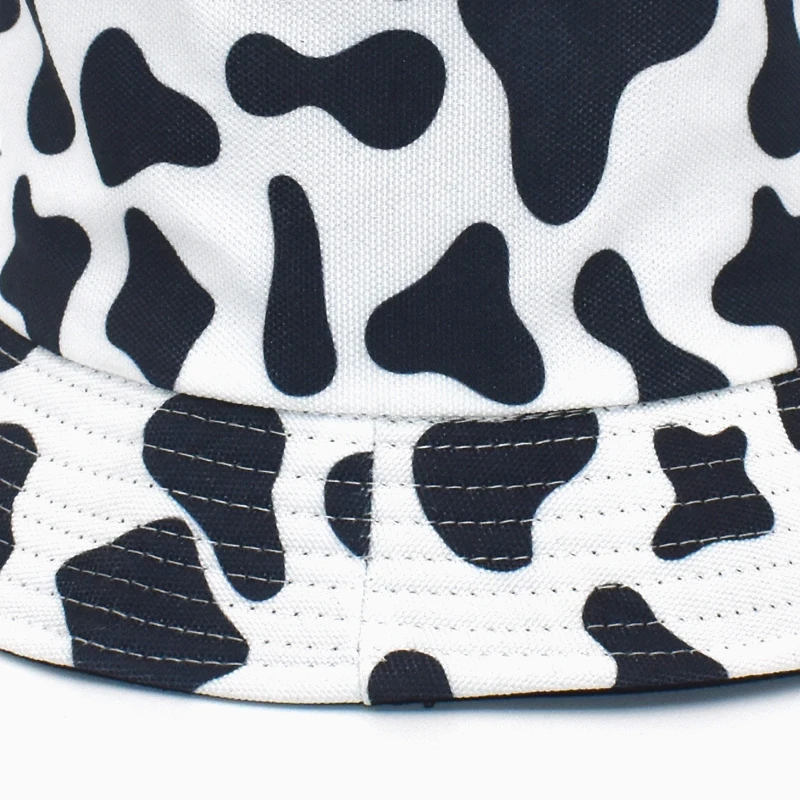 FUODRAO New Fashion Pink Panama Reversible Black White Cow Pattern Bucket Hats Fisherman Caps For Women Gorras Summer M111