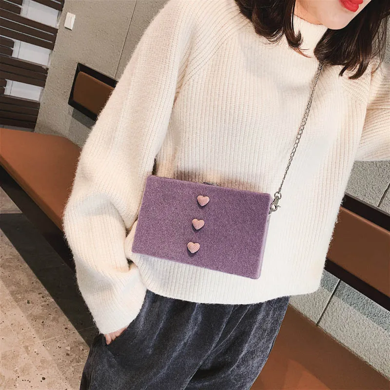 Purple WOBAG новая популярная женская сумка на плечо с цепочками, плюшевая женская сумка в коробке, Высококачественная женская сумка через плечо, Повседневная сумка-мессенджер - Цвет: Purple