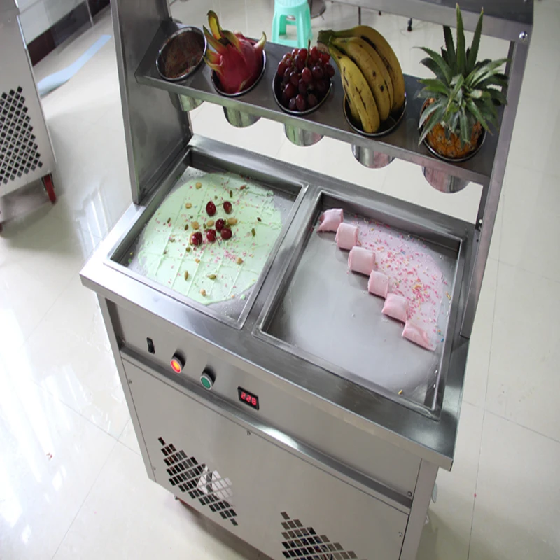 Thai Fried Ice Machine Yogurt Large Capacity Two Sided Pot And Five Small Bowls |