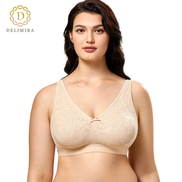 Women's Wireless lift up Delicate Lace Bra Full Coverage Plus Size Unlined  Comfort Sleep Black Beige D DD E F G - AliExpress