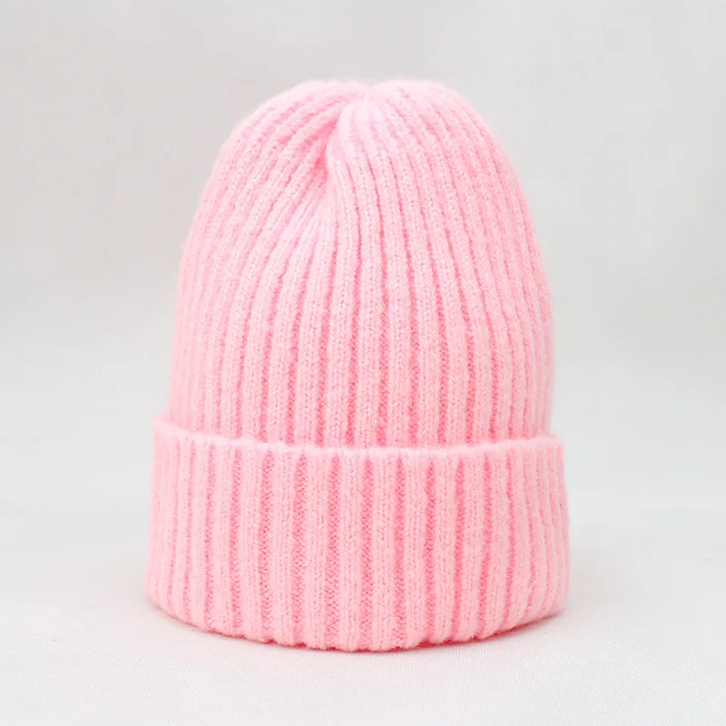 New Winter Solid Color Wool Knit Beanie Women Fashion Casual Hat Warm Female Soft Thicken Hedging Cap Slouchy Bonnet Ski